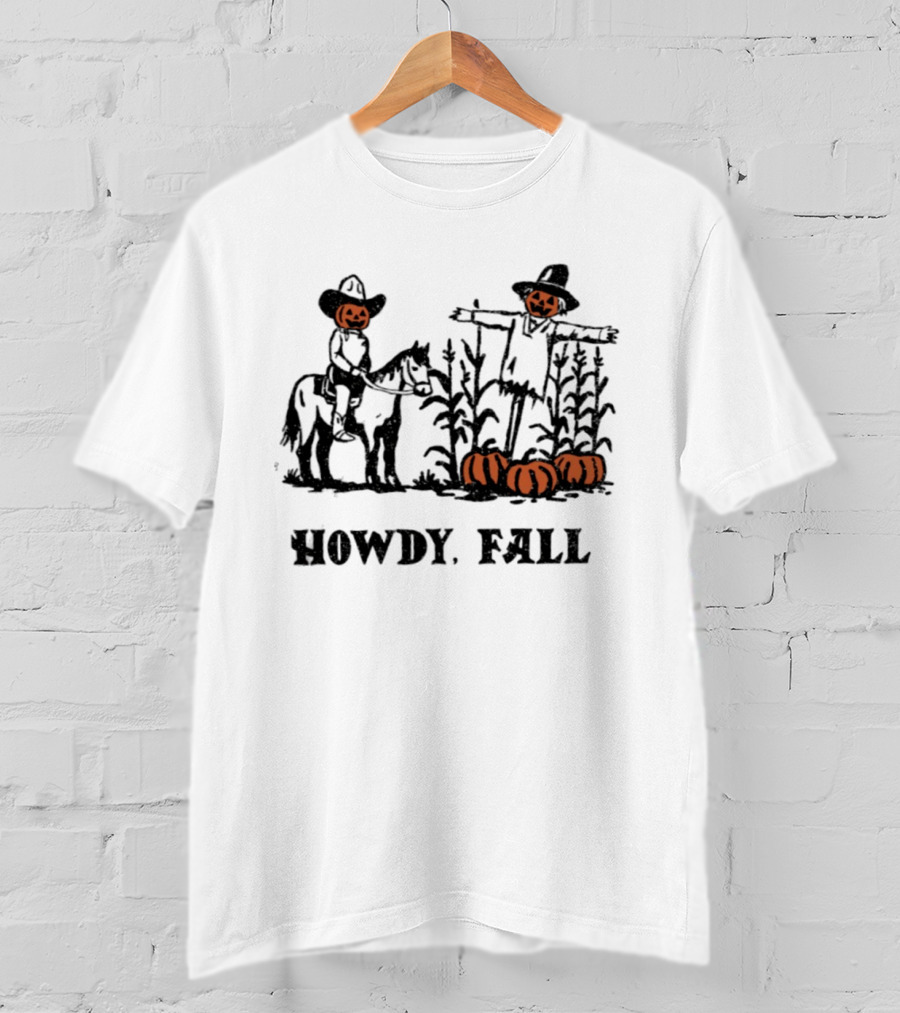 Howdy Fall Pumpkin Cowboy Scarecrow Autumn Horse Cornfield Patch T-Shirt