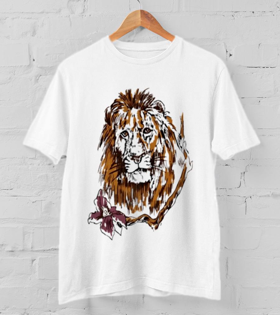 Lion With Purple Flower Wildlife Nature T-Shirt