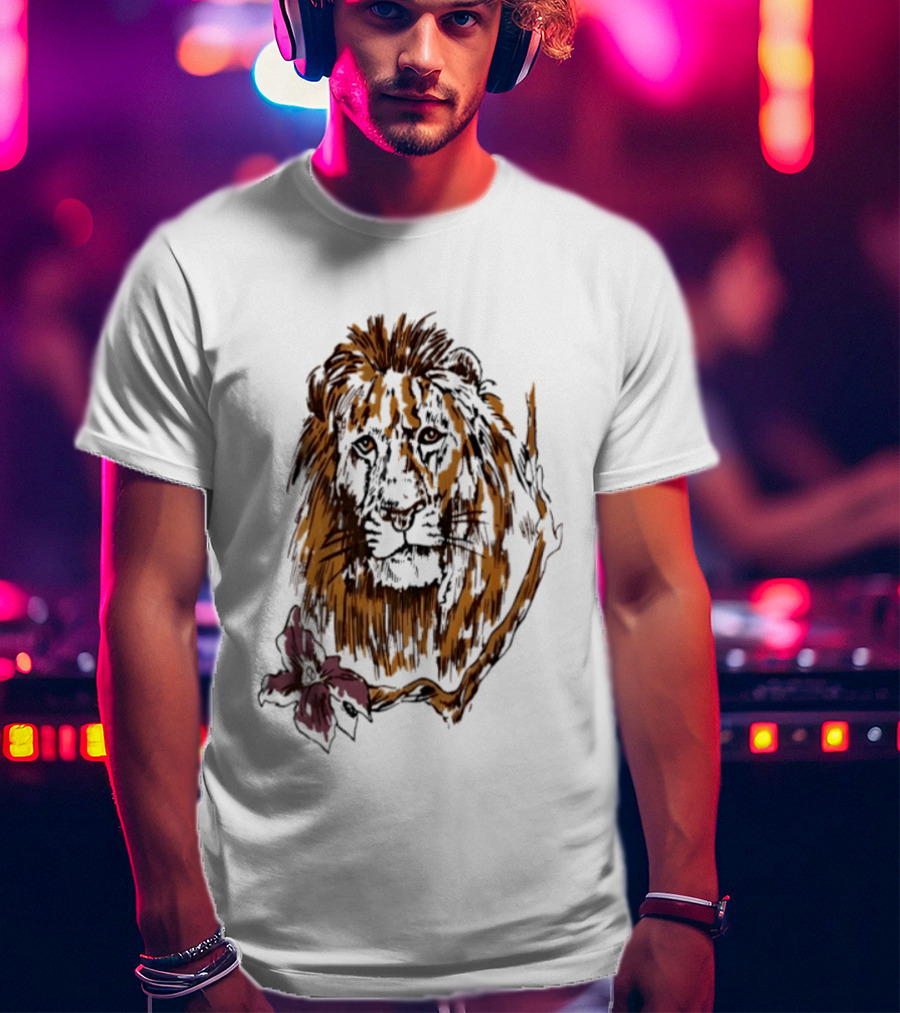 Lion With Purple Flower Wildlife Nature T-Shirt