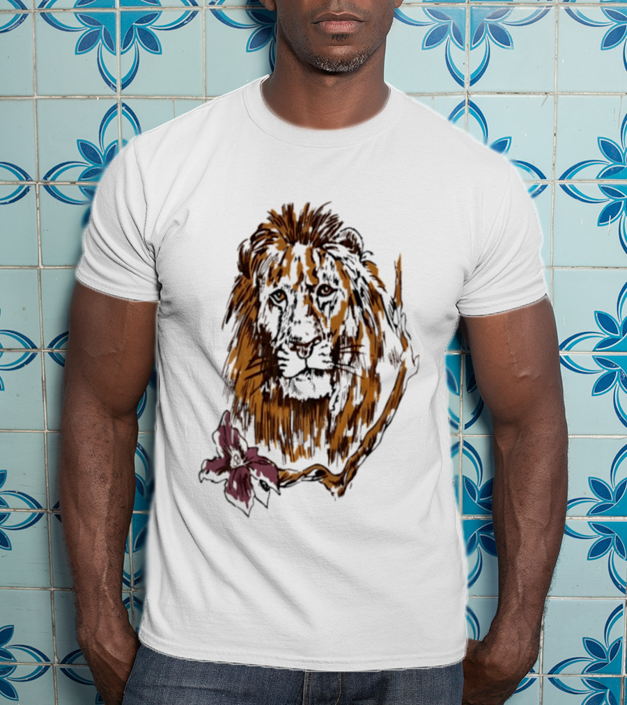 Lion With Purple Flower Wildlife Nature T-Shirt