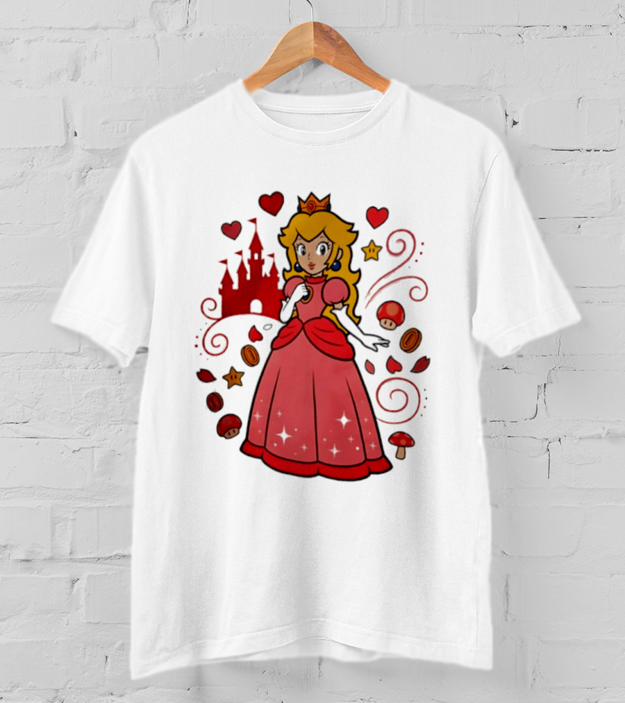 Princess Peach Enchanted Castle Hearts Stars Mushrooms Adventure T-Shirt