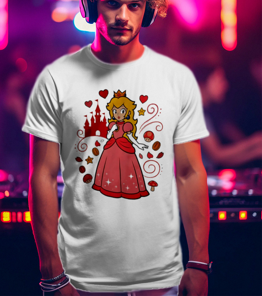 Princess Peach Enchanted Castle Hearts Stars Mushrooms Adventure T-Shirt