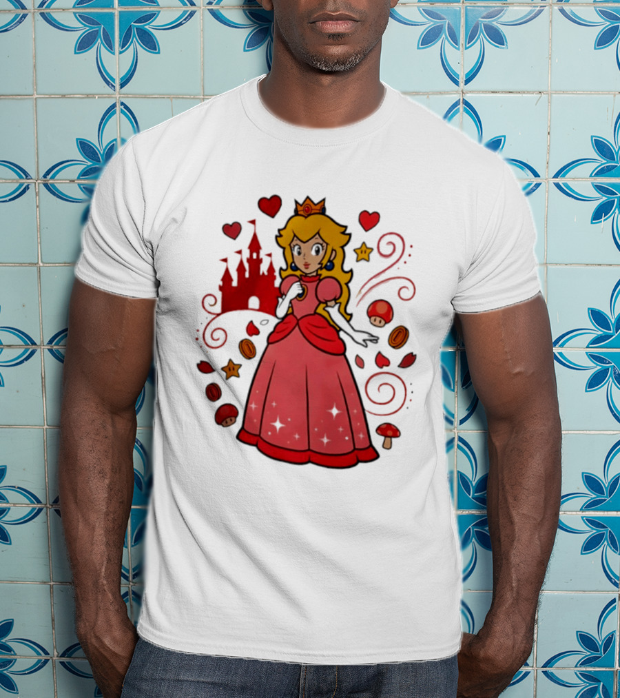 Princess Peach Enchanted Castle Hearts Stars Mushrooms Adventure T-Shirt