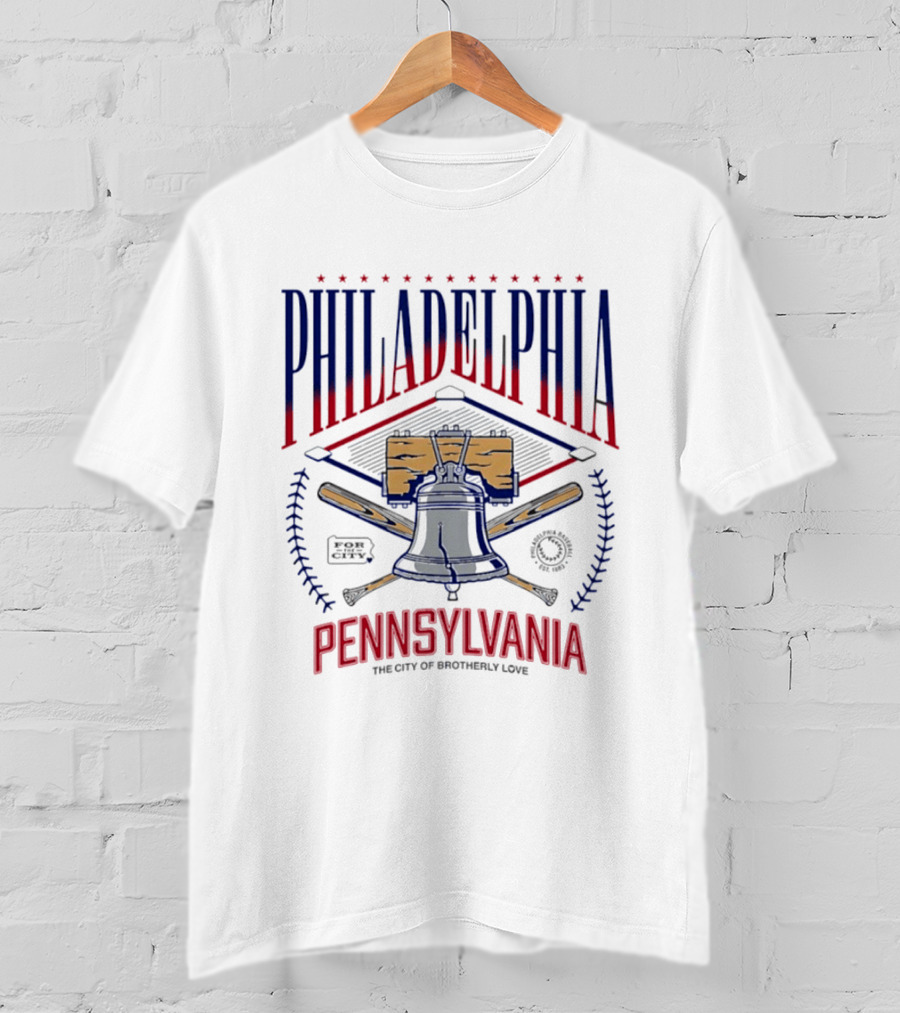 Philadelphia Pennsylvania City Of Brotherly Love Liberty Bell And Baseball T-Shirt