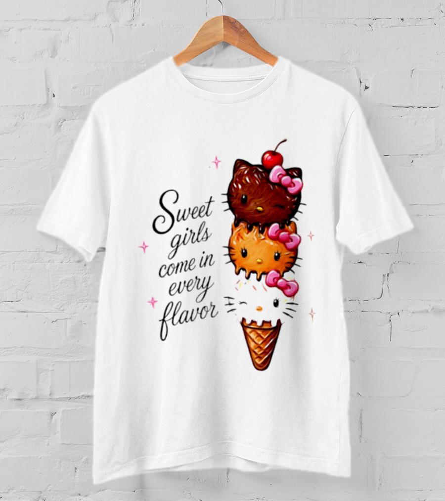 Sweet Girls Come In Every Flavor Hello Kitty Ice Cream Cone T-Shirt