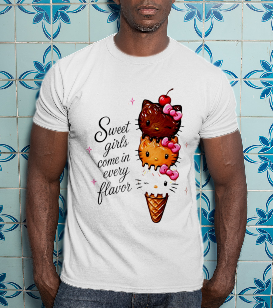 Sweet Girls Come In Every Flavor Hello Kitty Ice Cream Cone T-Shirt