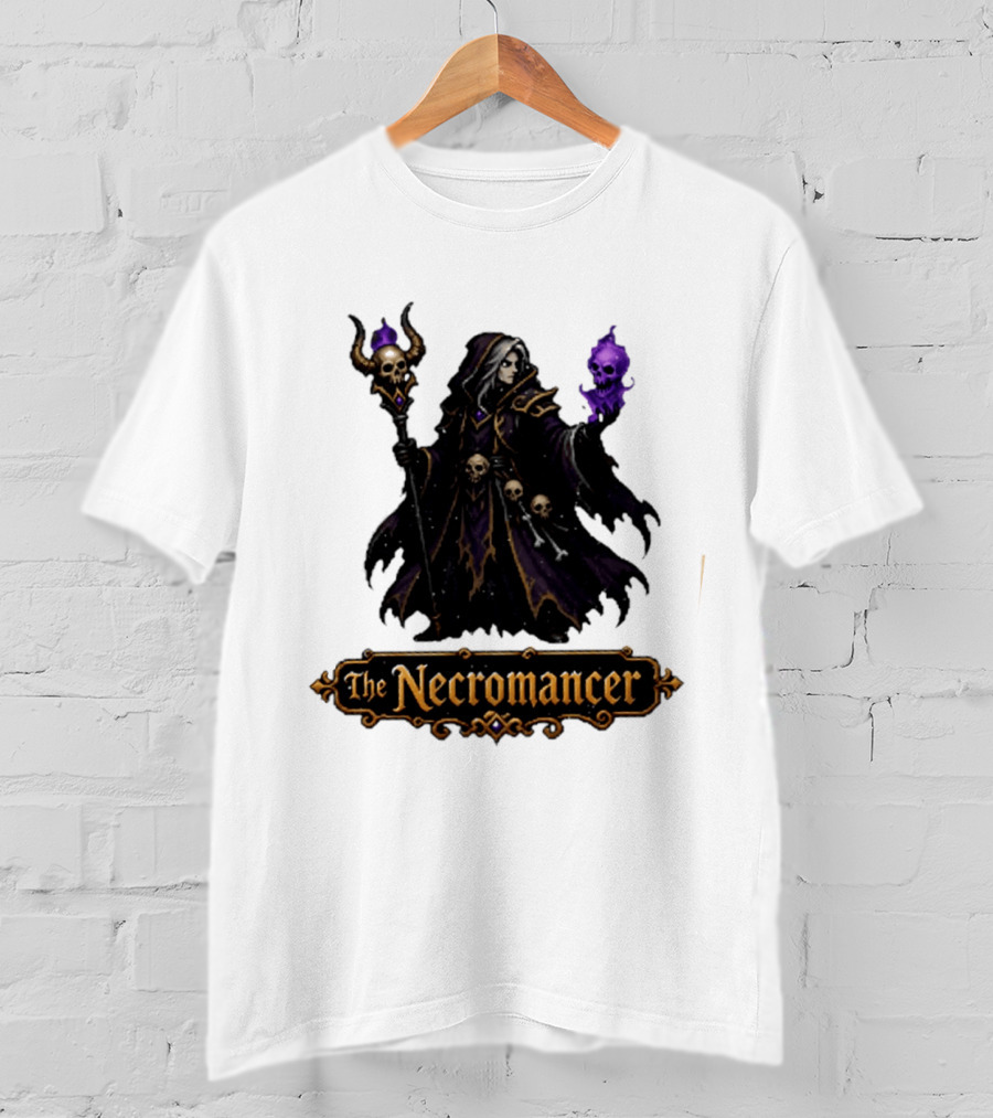 The Necromancer RPG Fantasy Dungeons And Dragons Mage Skulls And Staff T-Shirt