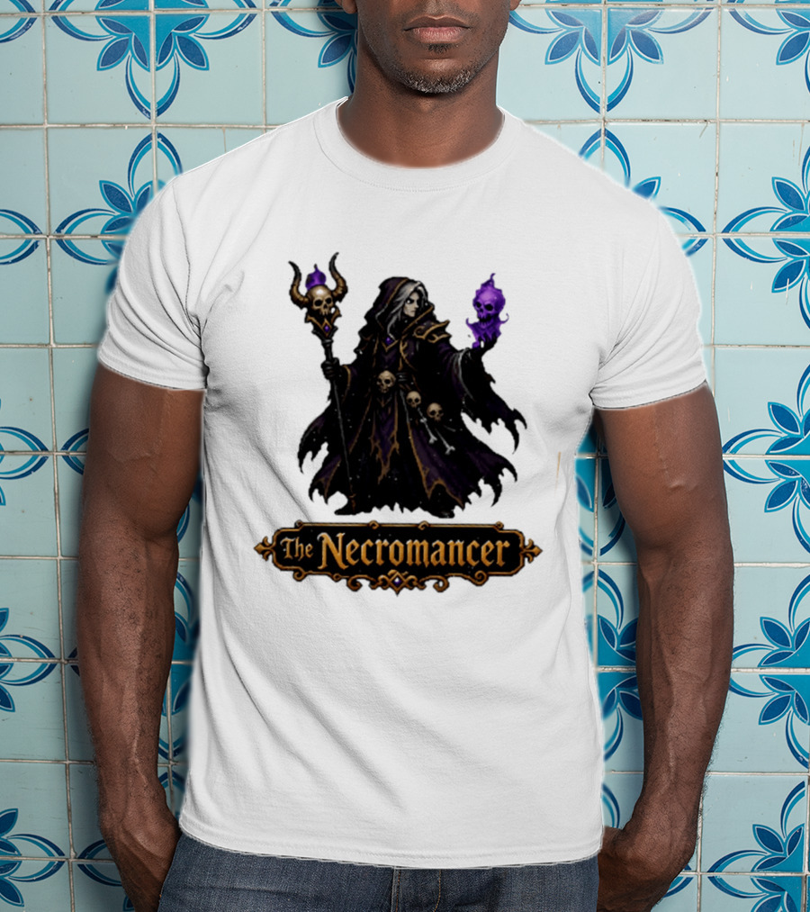 The Necromancer RPG Fantasy Dungeons And Dragons Mage Skulls And Staff T-Shirt