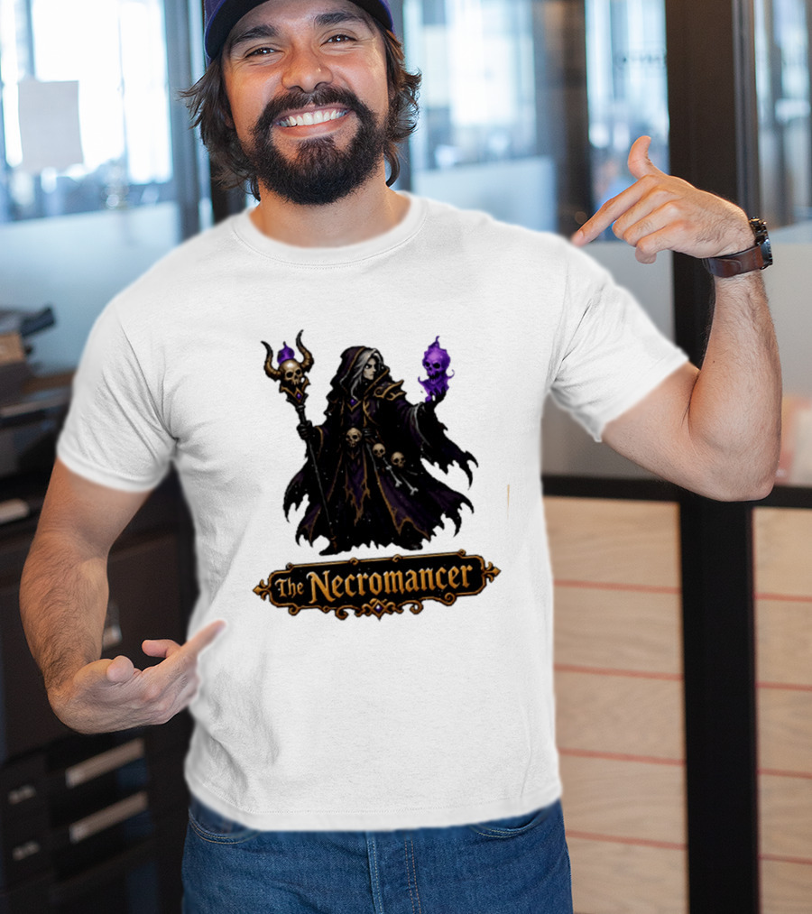The Necromancer RPG Fantasy Dungeons And Dragons Mage Skulls And Staff T-Shirt