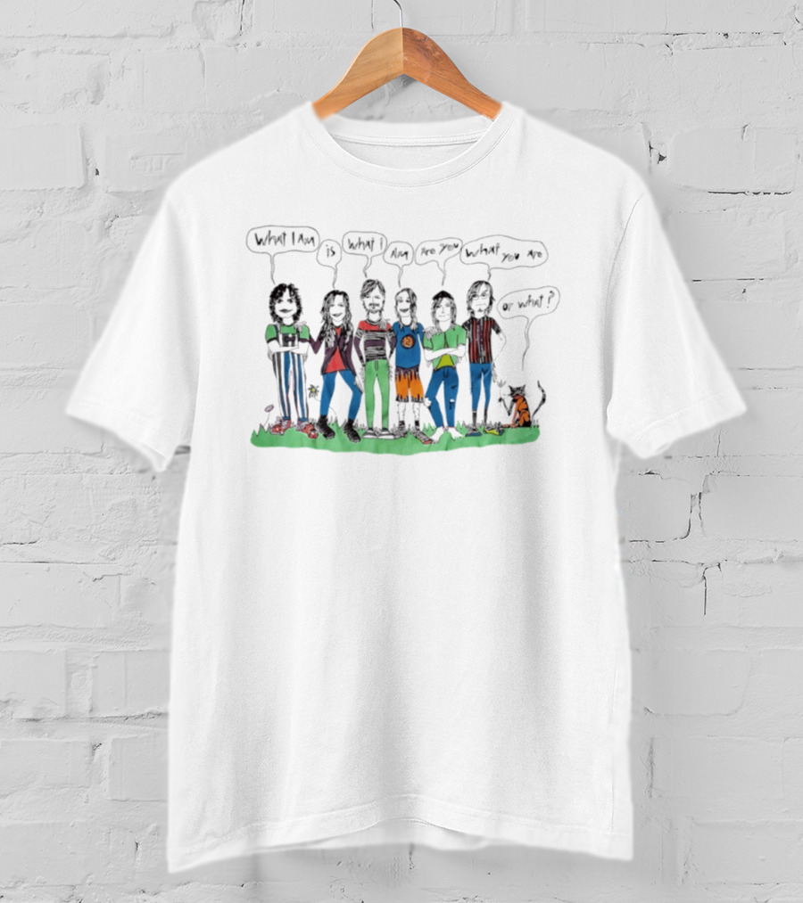 What I Am Is What I Am Are You What You Are Or What Cat And Six People Standing On Grass T-Shirt
