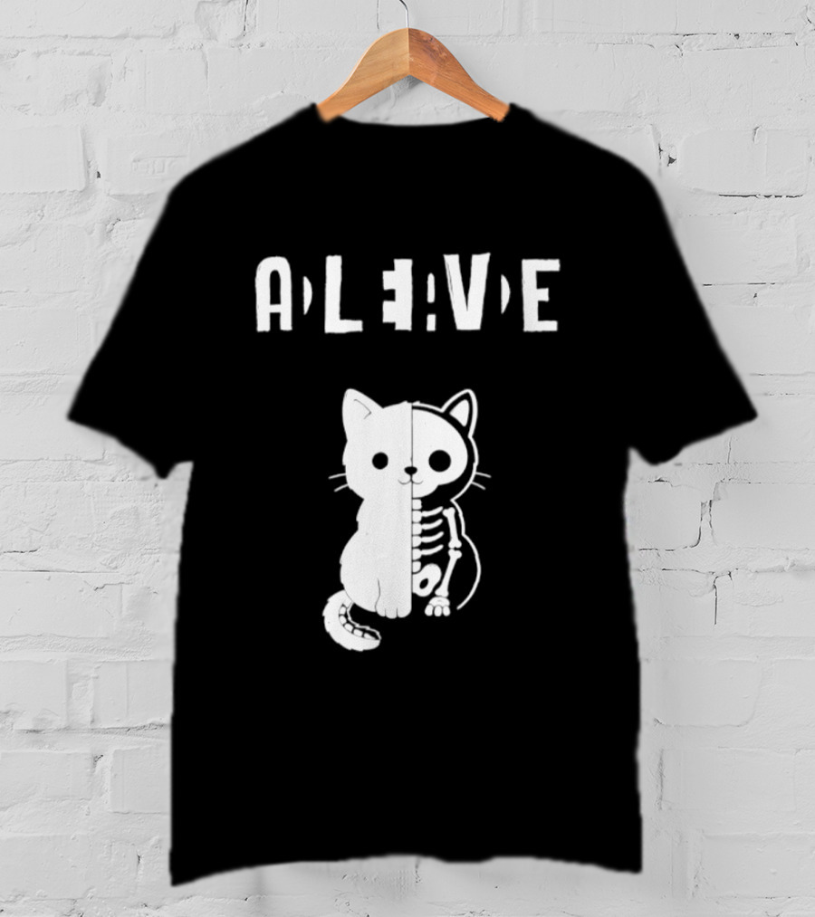 Alive Half Skeleton Cat Cute T-Shirt