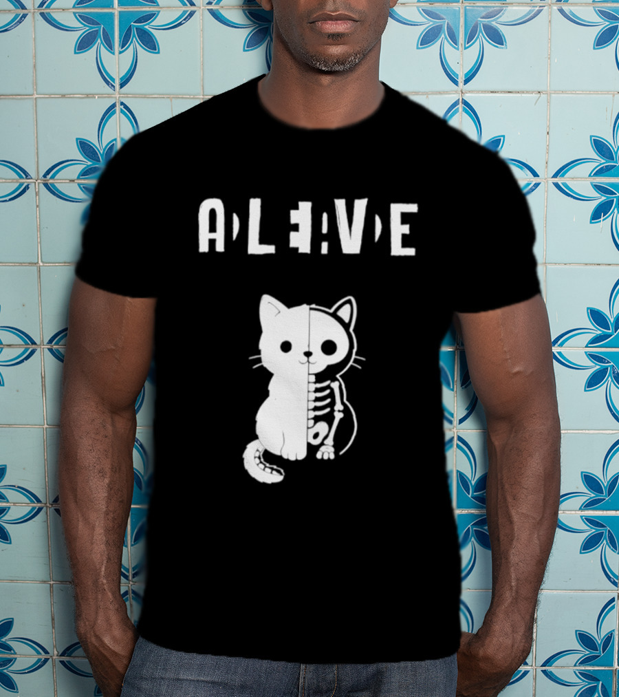 Alive Half Skeleton Cat Cute T-Shirt