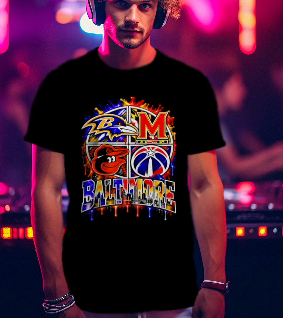 Baltimore Ravens Orioles Maryland Terps Washington Wizards Baltimore Skyline T-Shirt