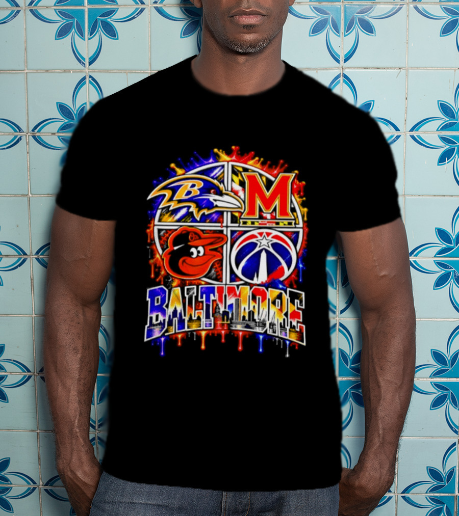 Baltimore Ravens Orioles Maryland Terps Washington Wizards Baltimore Skyline T-Shirt