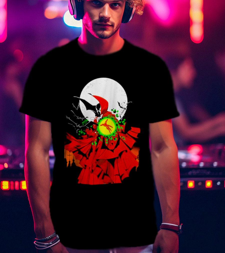 Graveyard Shift Whitegold Industries Spawn Halloween 2026 Full Red Moon T-Shirt