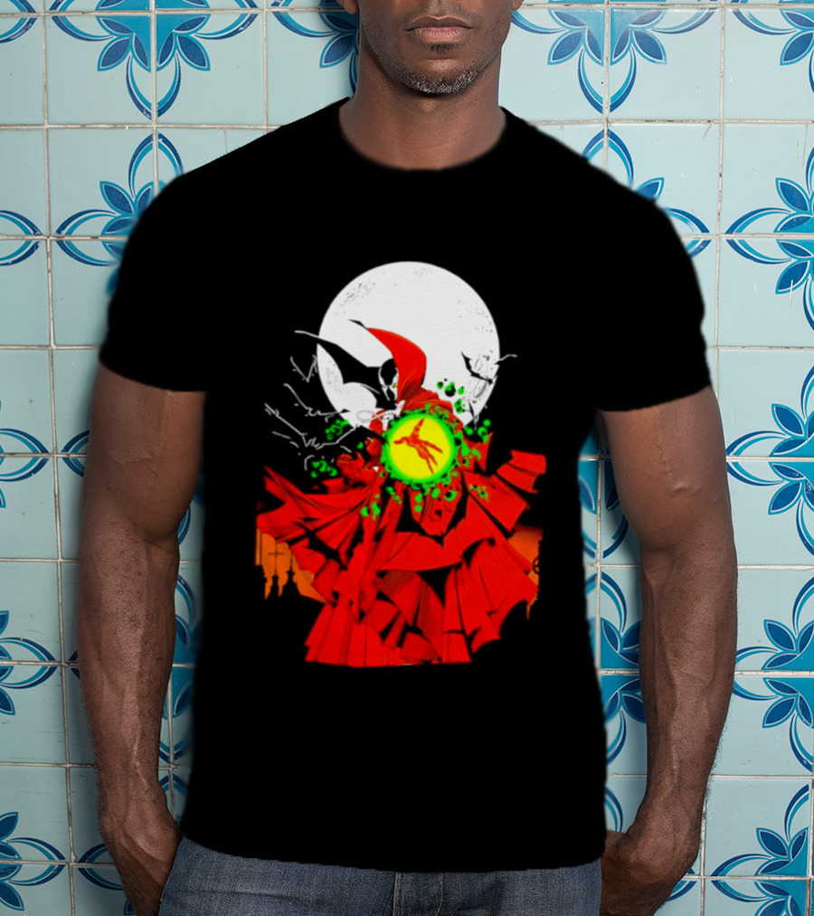 Graveyard Shift Whitegold Industries Spawn Halloween 2026 Full Red Moon T-Shirt