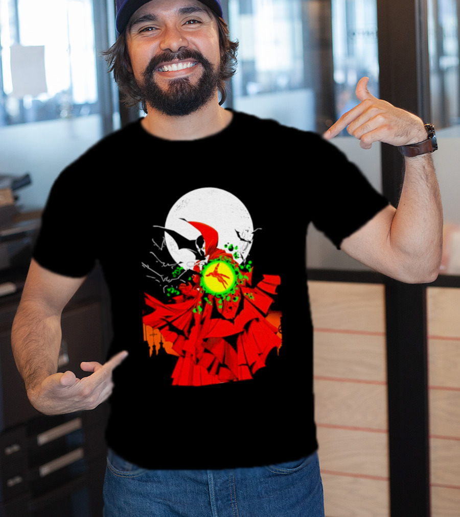 Graveyard Shift Whitegold Industries Spawn Halloween 2026 Full Red Moon T-Shirt
