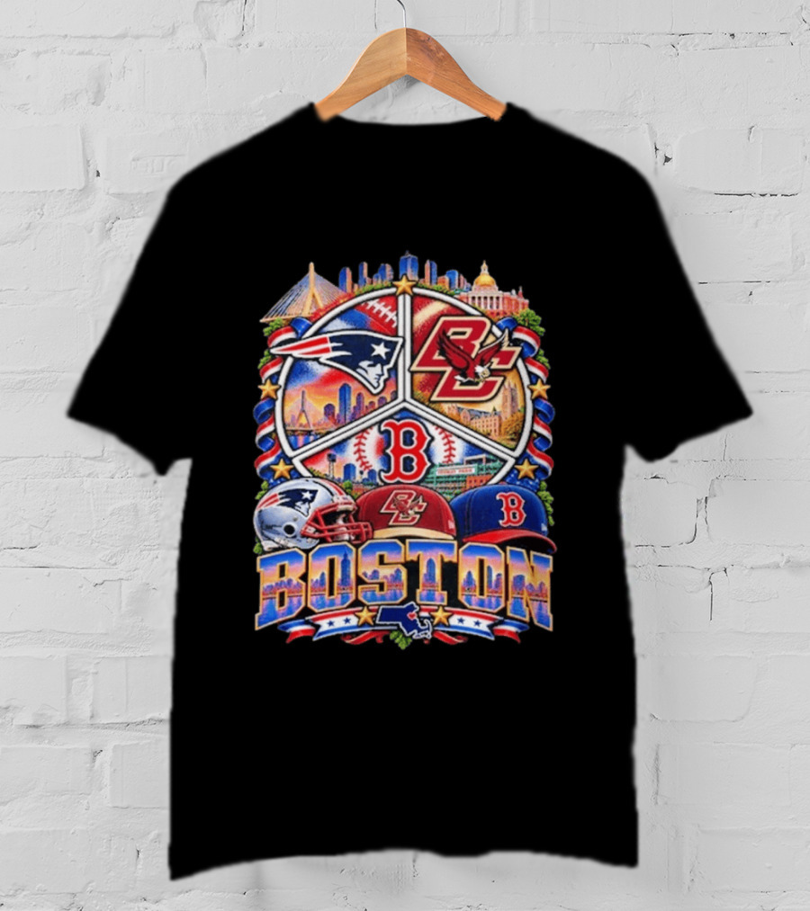 Patriots Boston College Eagles Red Sox Boston Skyline T-Shirt