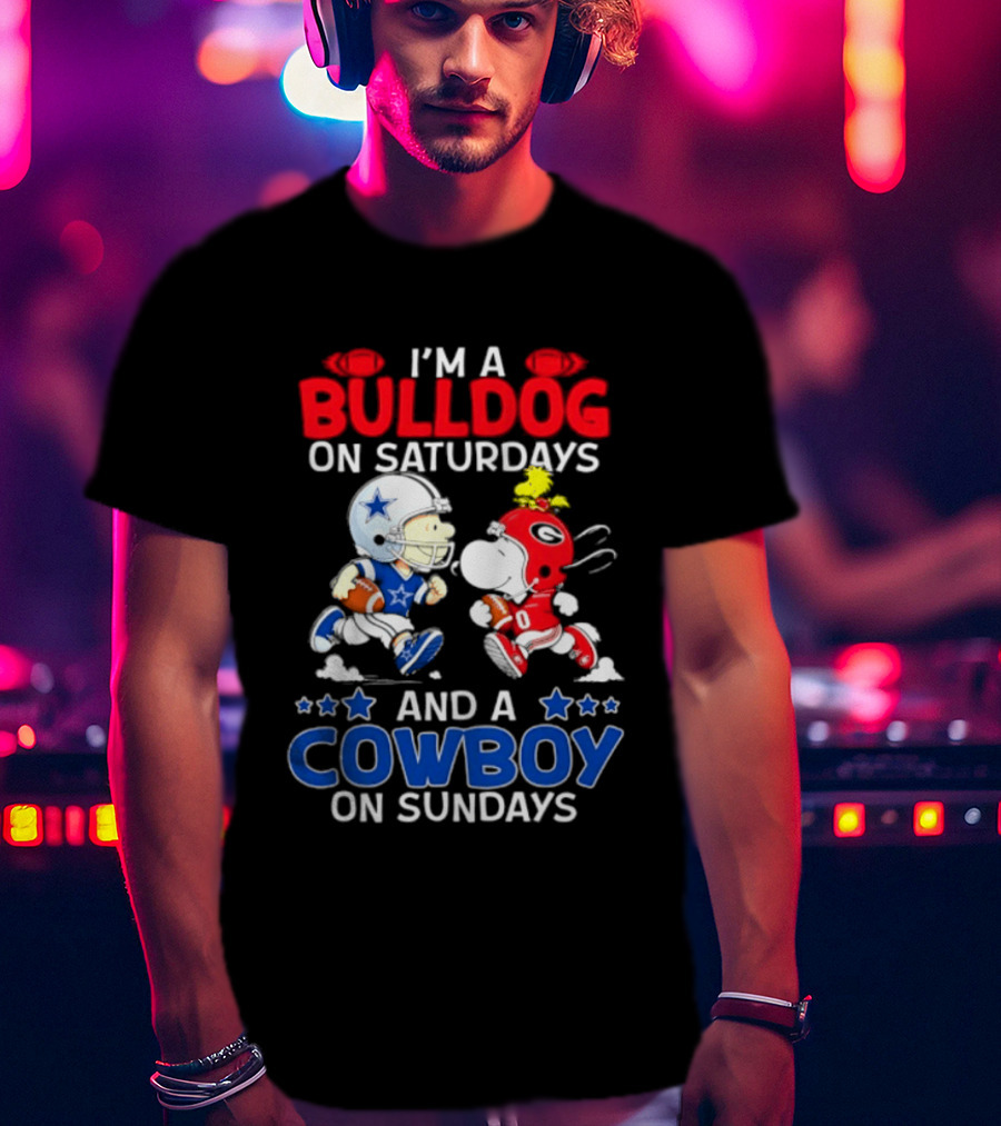 I'm A Bulldog On Saturdays And A Cowboy On Sundays Football Peanuts Sports T-Shirt