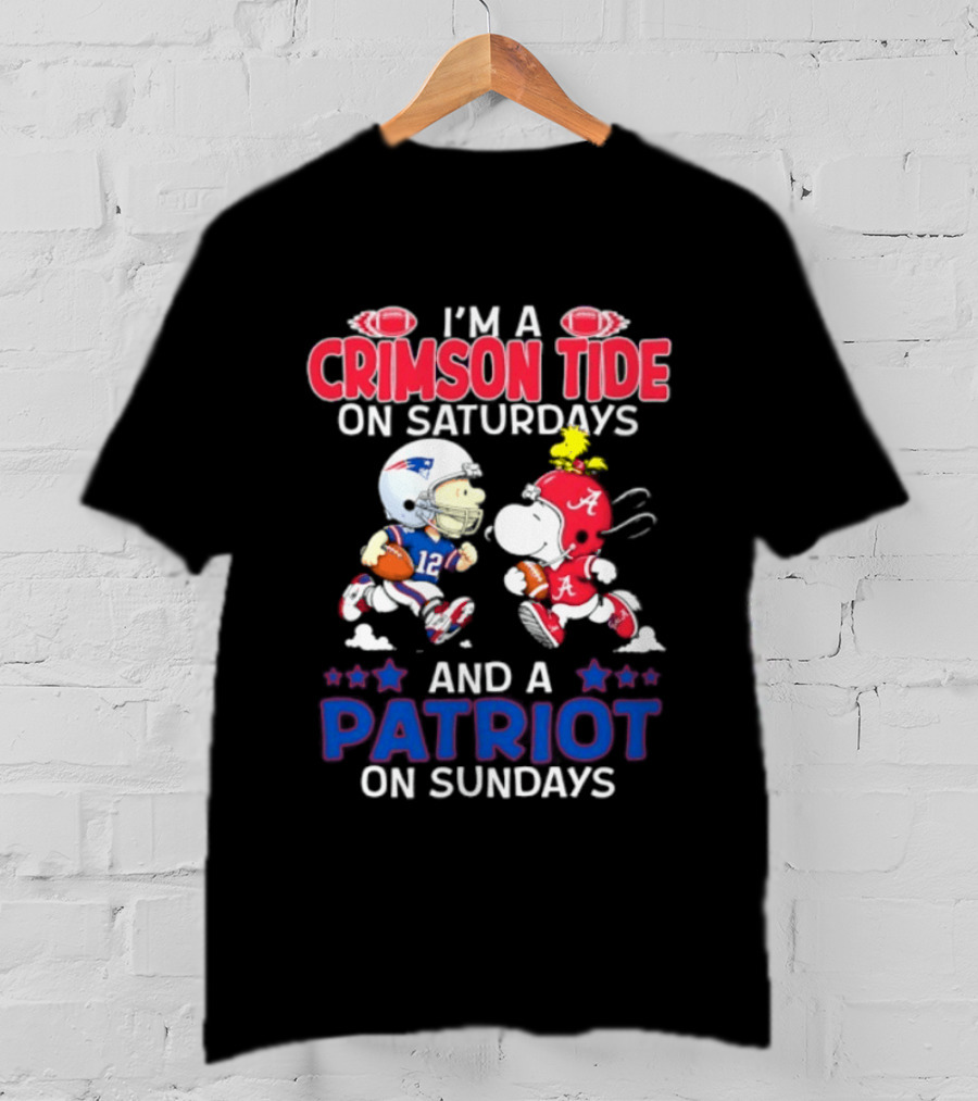 I'm A Crimson Tide On Saturdays And A Patriot On Sundays Football Peanuts T-Shirt