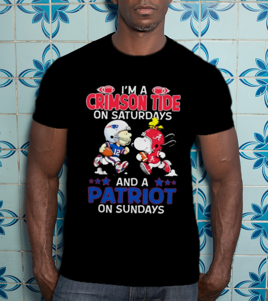 I'm A Crimson Tide On Saturdays And A Patriot On Sundays Football Peanuts T-Shirt
