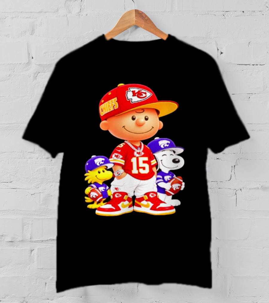 Charlie Brown Snoopy Woodstock Kansas City Chiefs 15 Football Peanuts Characters NFL Team Sports Gear T-Shirt