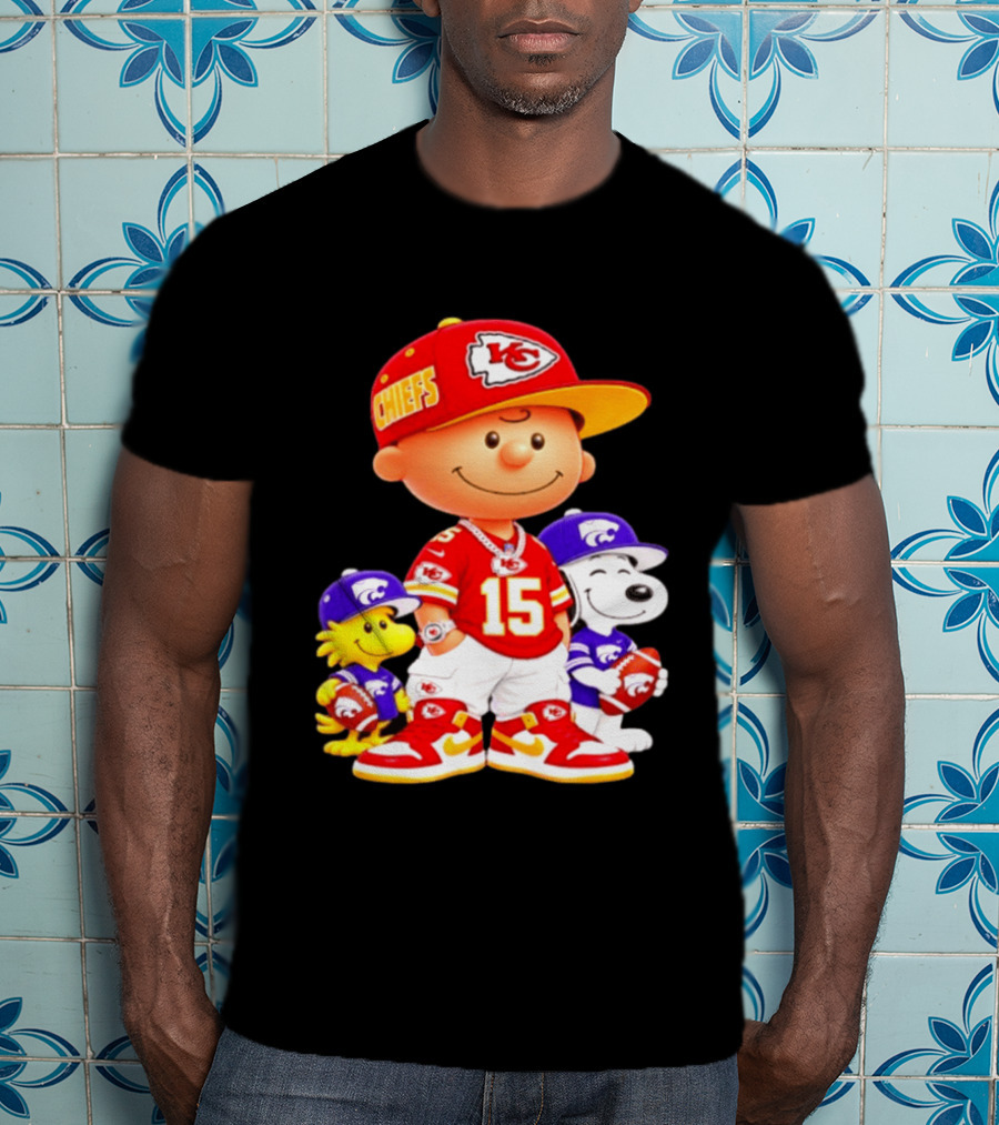 Charlie Brown Snoopy Woodstock Kansas City Chiefs 15 Football Peanuts Characters NFL Team Sports Gear T-Shirt