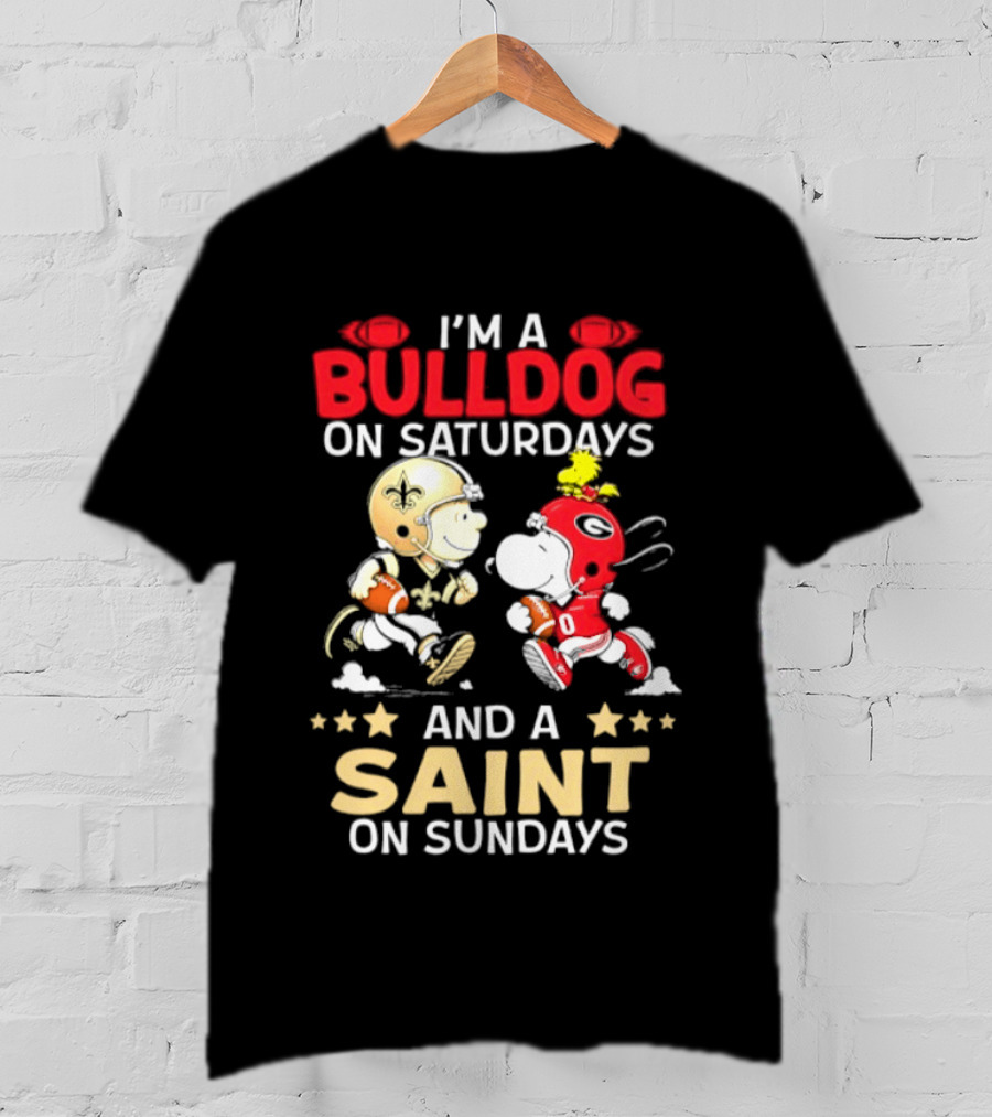 I'm A Bulldog On Saturdays And A Saint On Sundays Football Peanuts T-Shirt