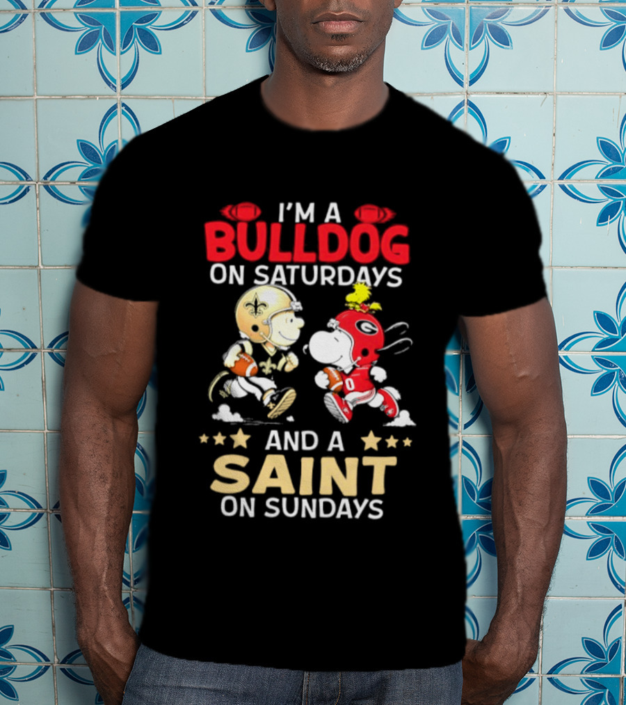 I'm A Bulldog On Saturdays And A Saint On Sundays Football Peanuts T-Shirt