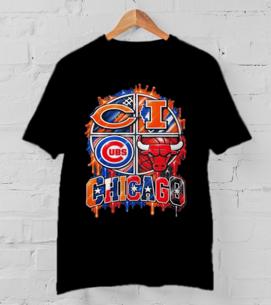 Chicago Sports Bears Fighting Illini Cubs Bulls City Pride T-Shirt