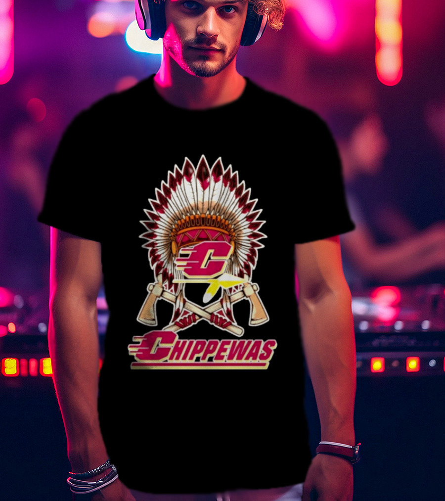 Chippewas Native American Headdress And Tomahawks Central Michigan Chippewas T-Shirt