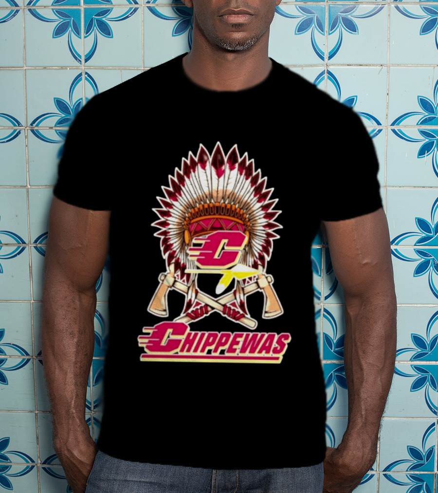 Chippewas Native American Headdress And Tomahawks Central Michigan Chippewas T-Shirt