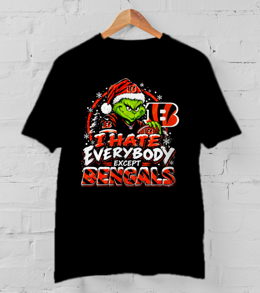 Cincinnati Bengals Grinch I Hate Everybody Except Bengals Christmas Holiday Bengals Fans T-Shirt
