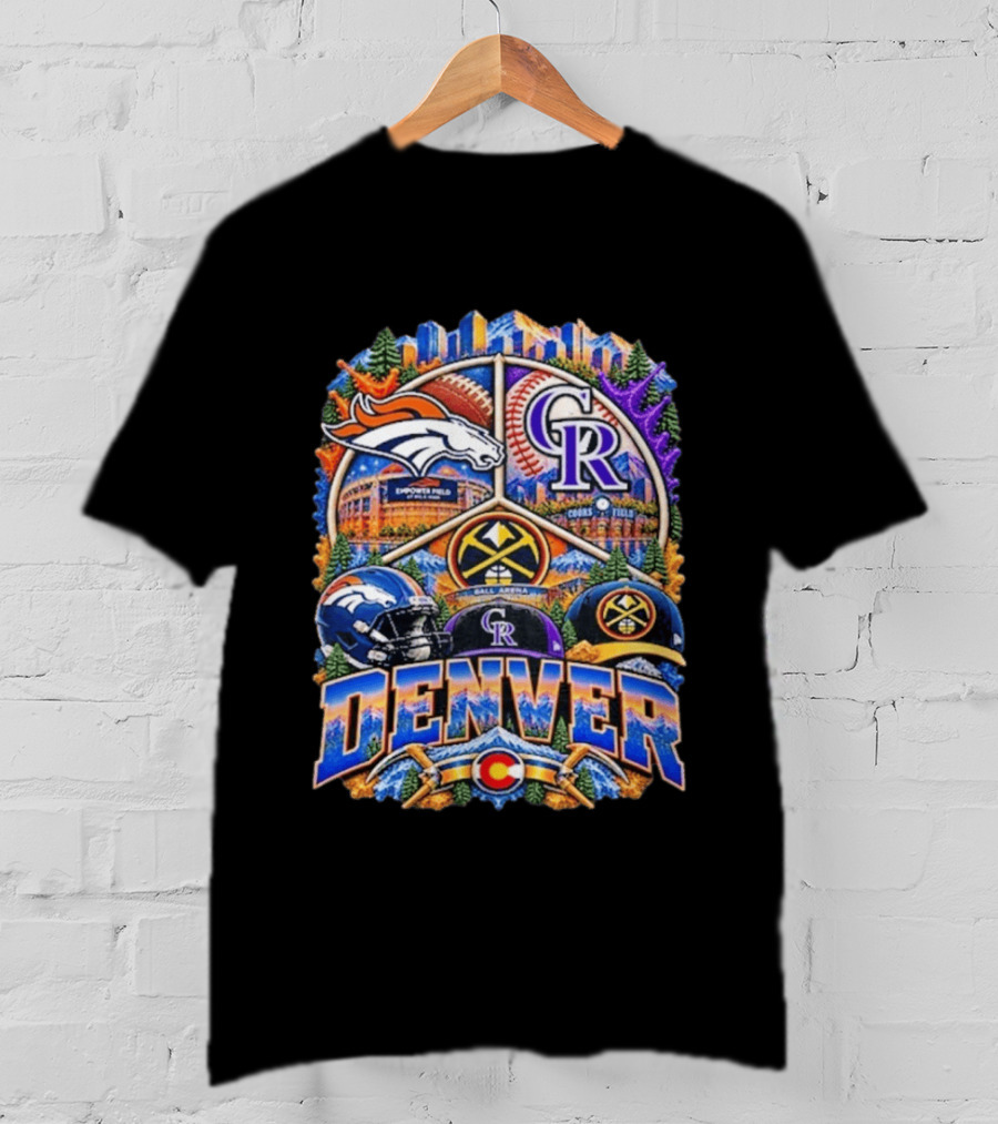 Denver Broncos Rockies Nuggets Sports Skyline Empower Field Coors Ball Arena T-Shirt