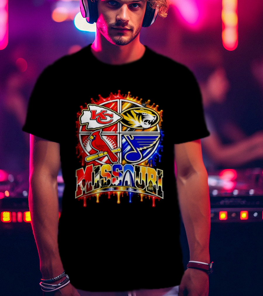 Missouri Kansas City Chiefs Mizzou Tigers St Louis Cardinals Blues Skyline T-Shirt