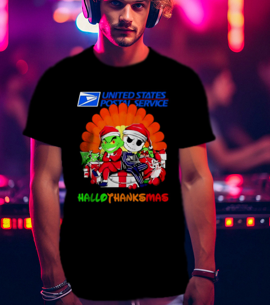 United States Postal Service Grinch Jack Skellington Hallothanksmas 2026 T-Shirt