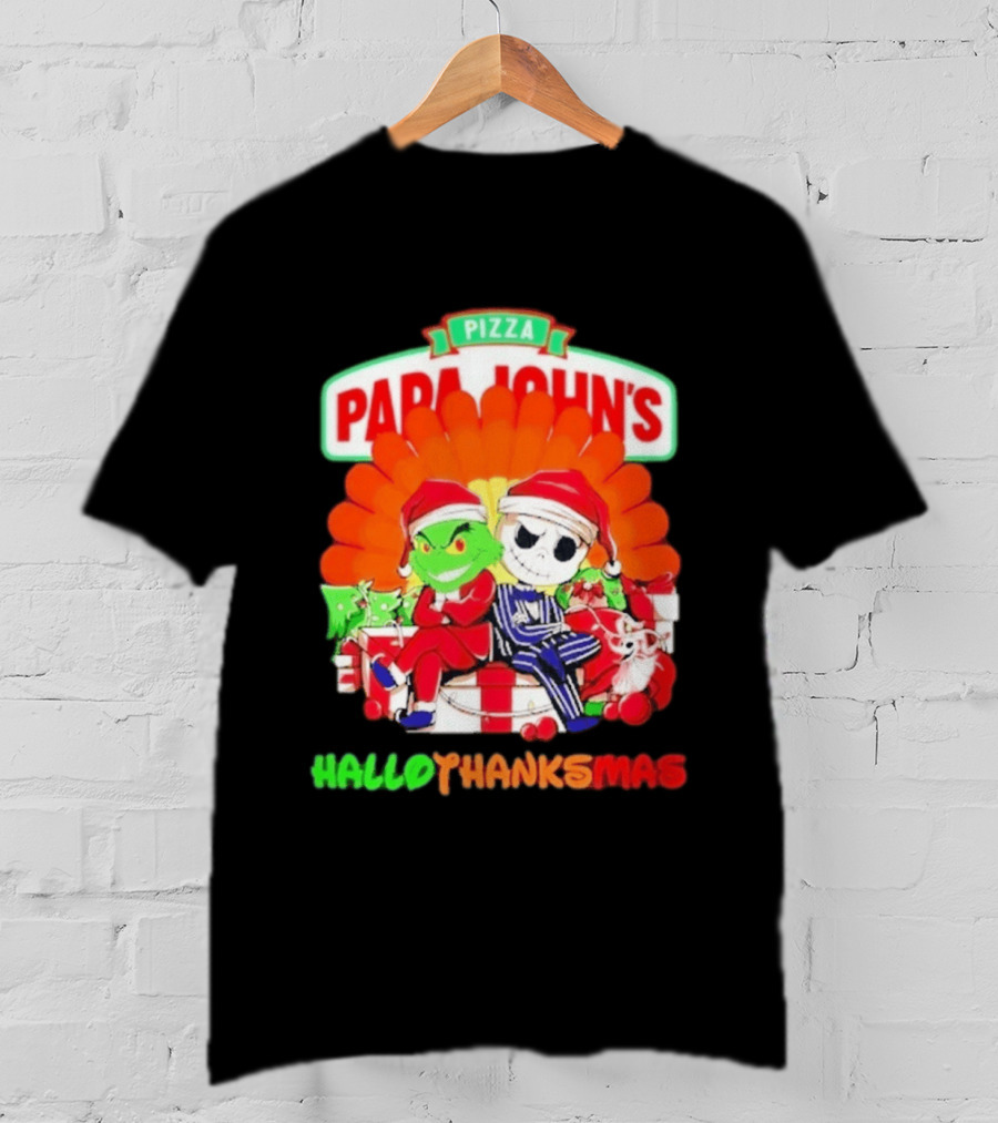 Papa John's Pizza Grinch Jack Skellington Hallothanksmas 2026 T-Shirt
