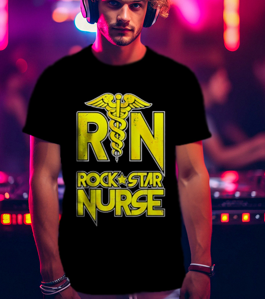 RN Rock Star Nurse Medical Professional Caduceus T-Shirt