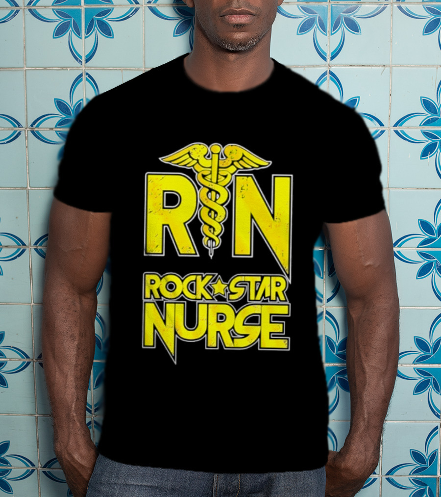 RN Rock Star Nurse Medical Professional Caduceus T-Shirt