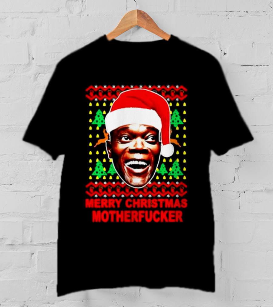 Samuel L Jackson Santa Hat Christmas Humor T-Shirt