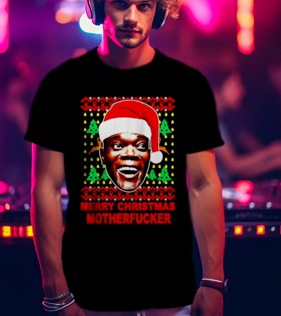 Samuel L Jackson Santa Hat Christmas Humor T-Shirt