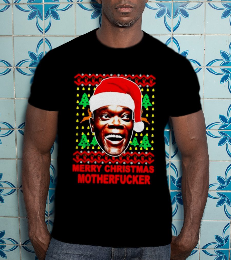 Samuel L Jackson Santa Hat Christmas Humor T-Shirt