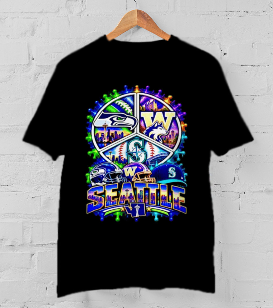 Seattle Seahawks Washington Huskies Mariners Skyline Sports Team Collection T-Shirt