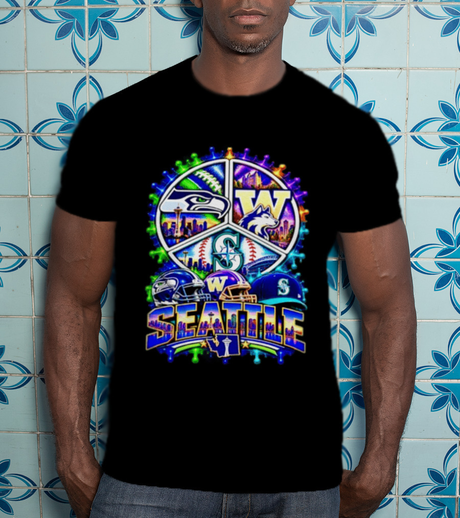 Seattle Seahawks Washington Huskies Mariners Skyline Sports Team Collection T-Shirt