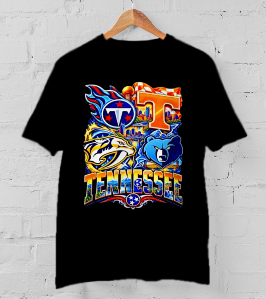 Tennessee Titans Nashville Predators Memphis Grizzlies Volunteers Sports Emblems T-Shirt
