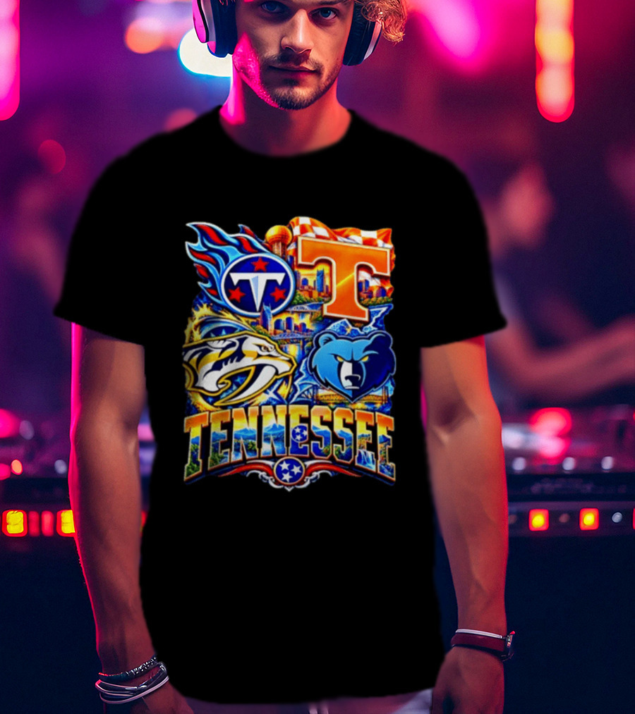 Tennessee Titans Nashville Predators Memphis Grizzlies Volunteers Sports Emblems T-Shirt
