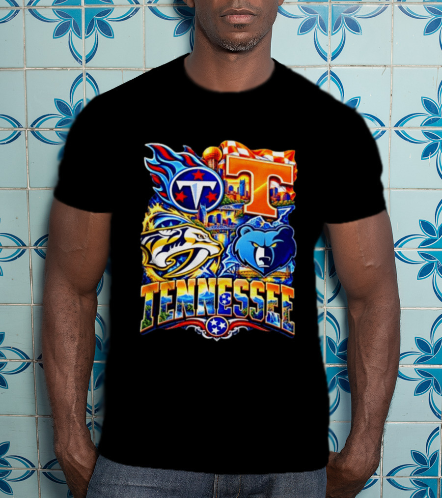 Tennessee Titans Nashville Predators Memphis Grizzlies Volunteers Sports Emblems T-Shirt