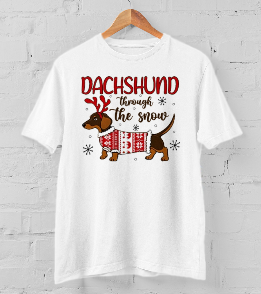 Dachshund Through The Snow Christmas Sweater Reindeer Antlers T-Shirt