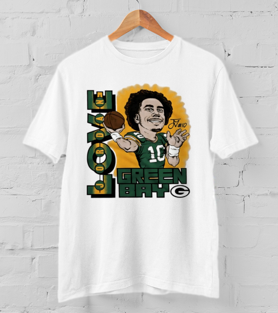 Green Bay Packers Jordan Love Caricature Player Number 10 Football T-Shirt