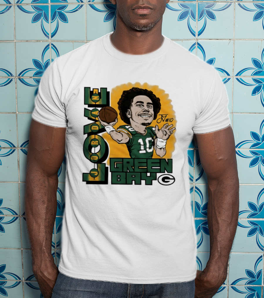 Green Bay Packers Jordan Love Caricature Player Number 10 Football T-Shirt